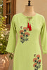 Green Embroidered Cotton Kurti