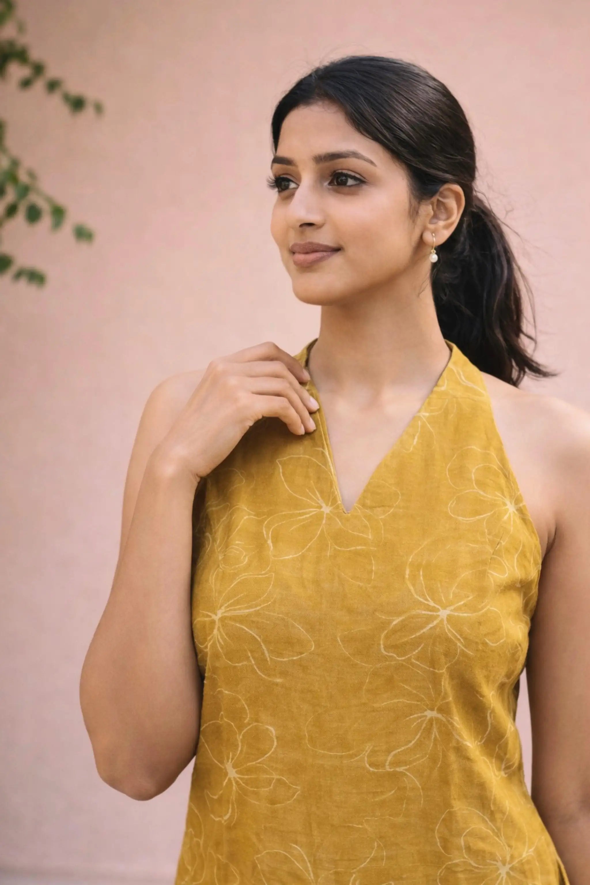 Yellow Digital Printed Tissue Silk Kurti Set