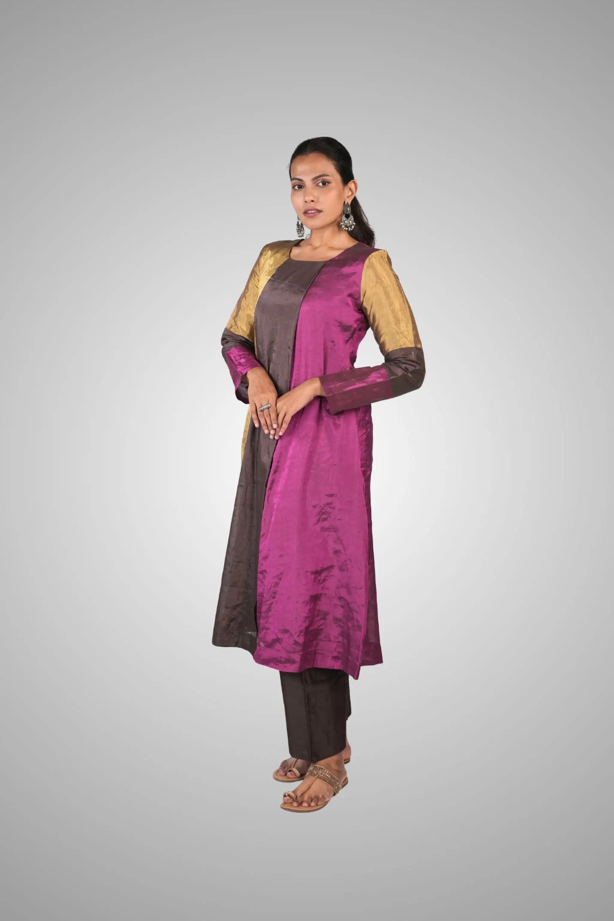 Multi Coloured Banarasi Tissue Silk Kurti Set
