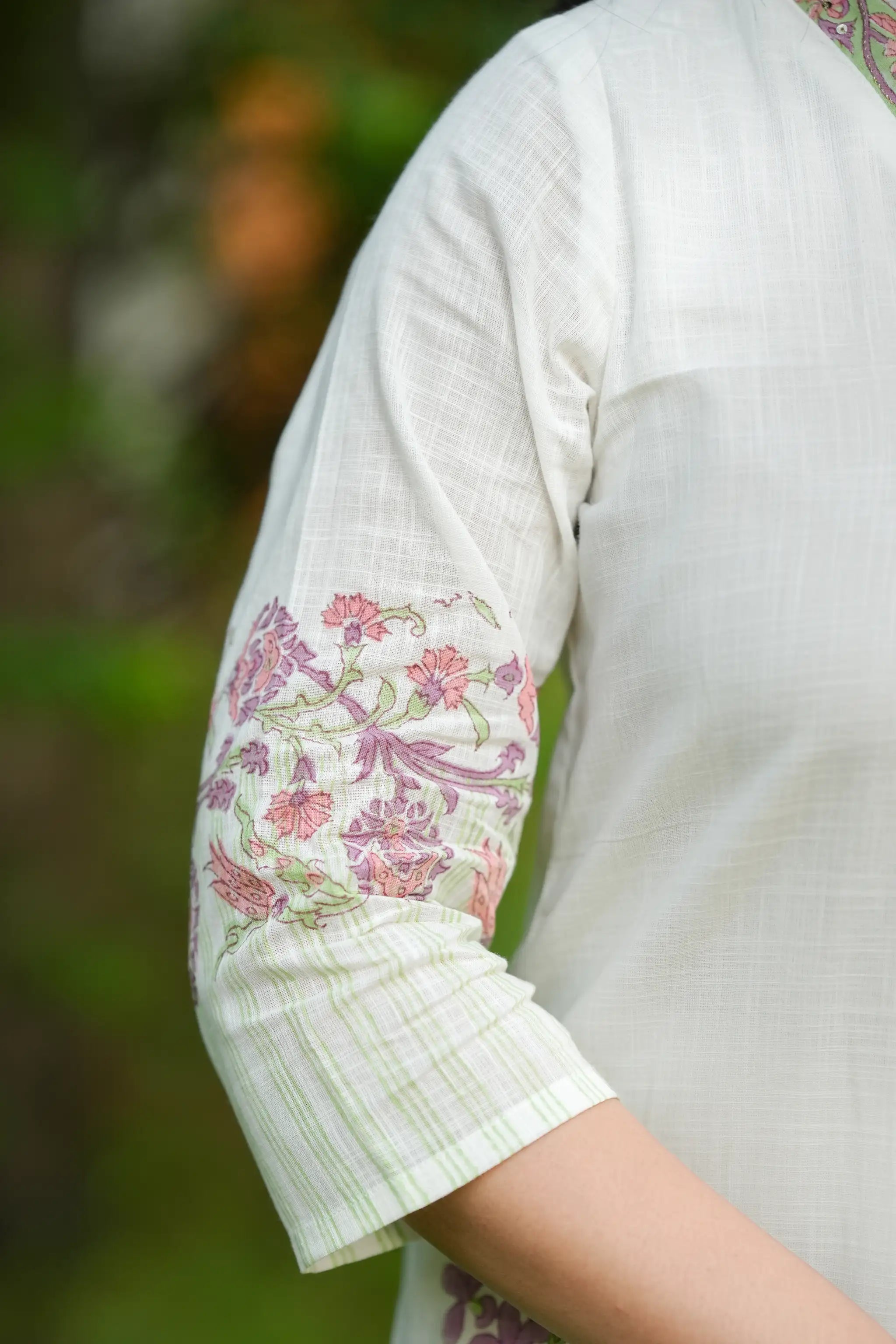 White Cotton Hand Block Printed Suit Set