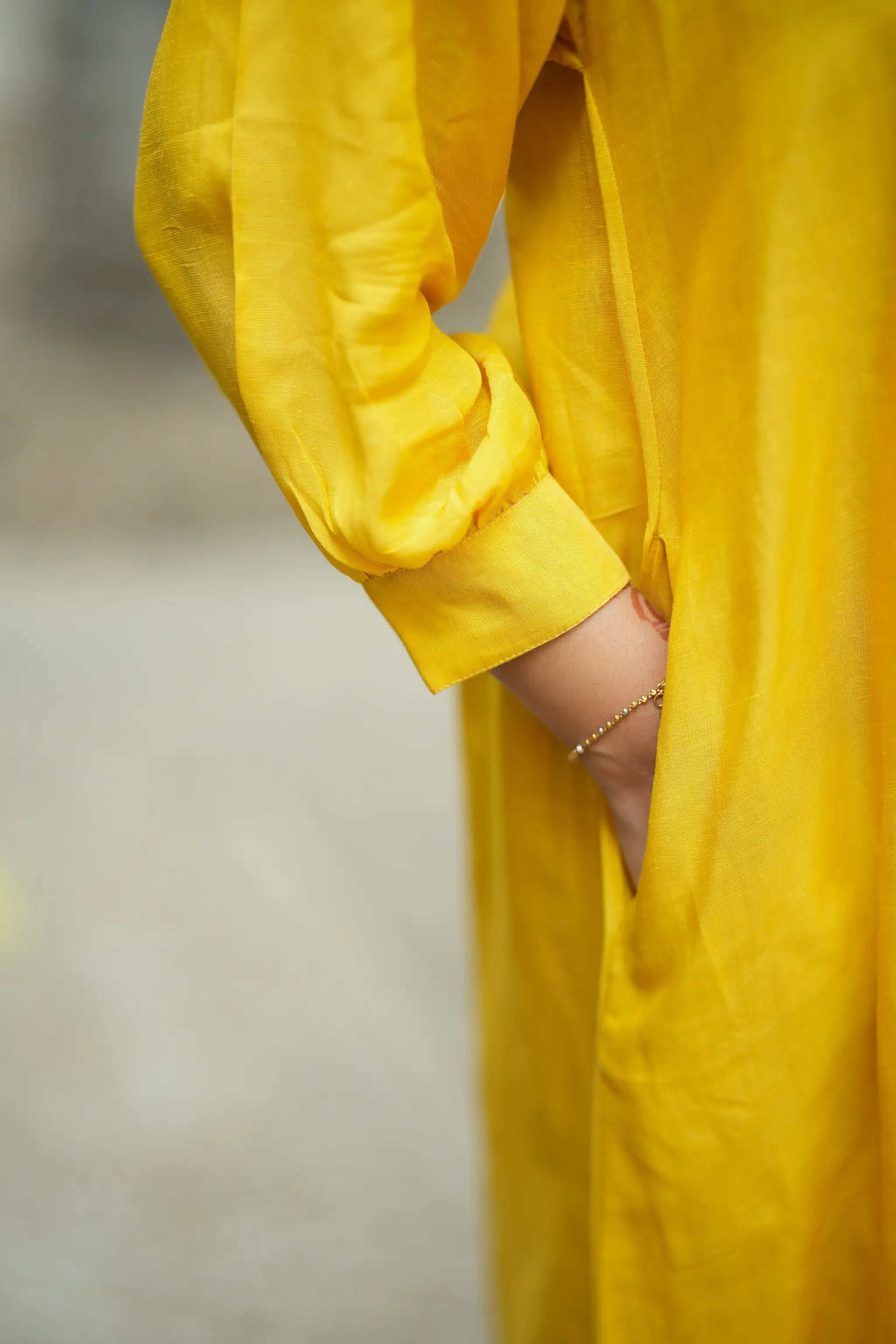 Yellow Viscose Linen Kurti Set