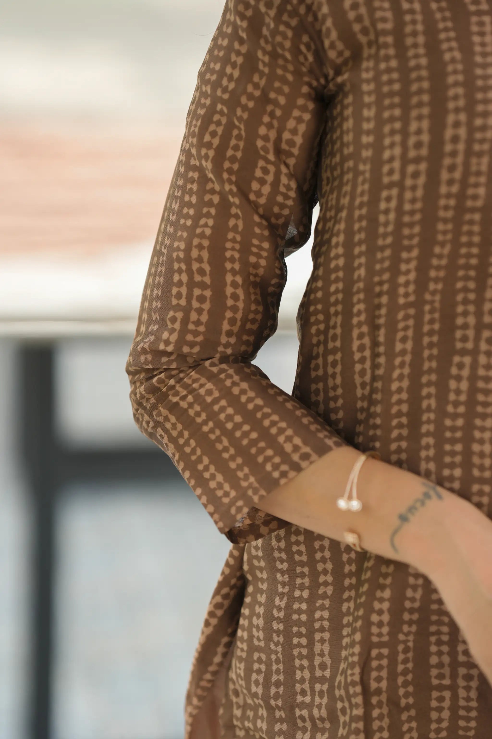 Brown Digital Printed Chanderi Silk Suit Set