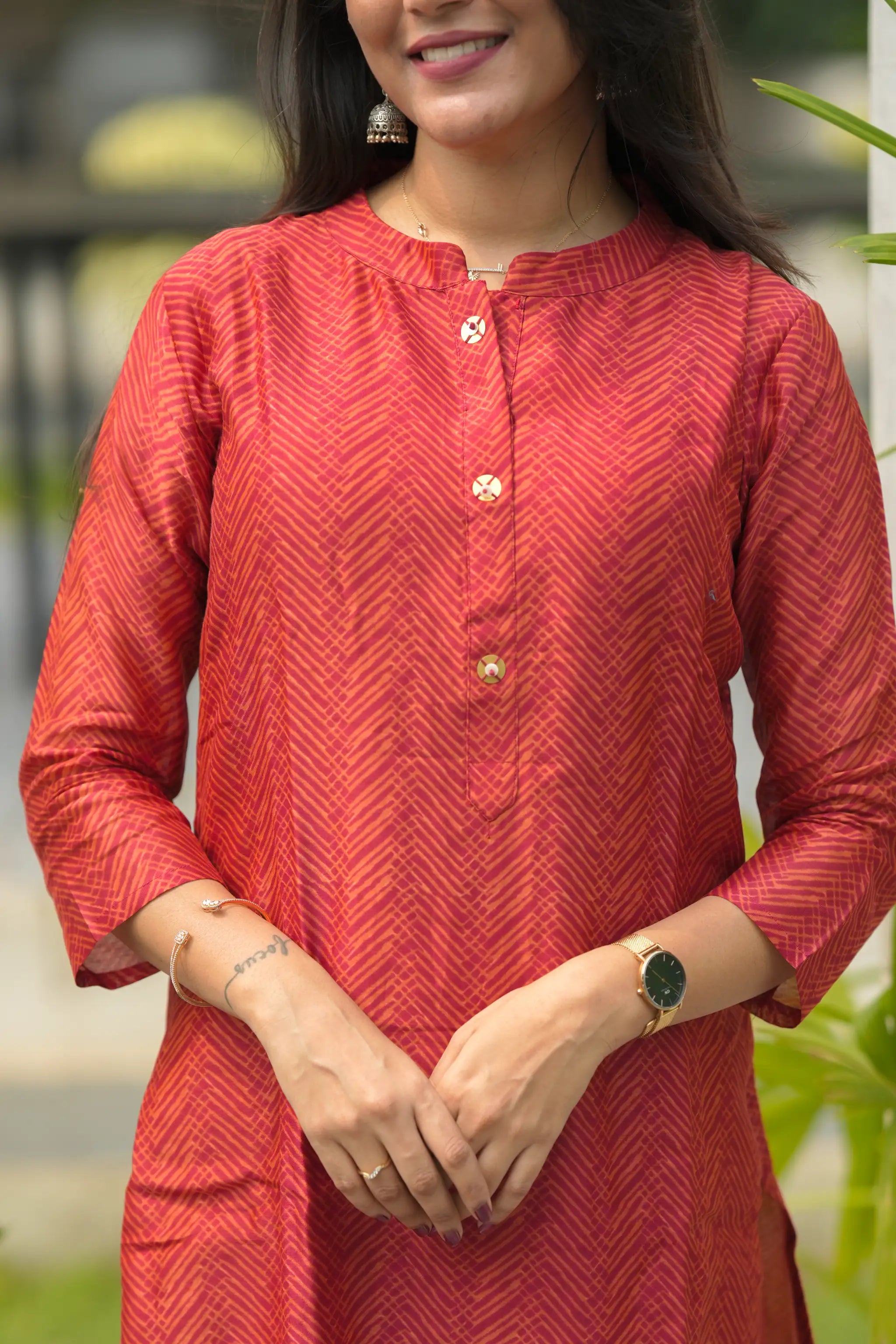 Red Digital Printed Chanderi Silk Suit Set