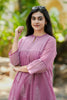 Purplish Pink Hand Block Printed Kota Doria A-Line Kurti Set