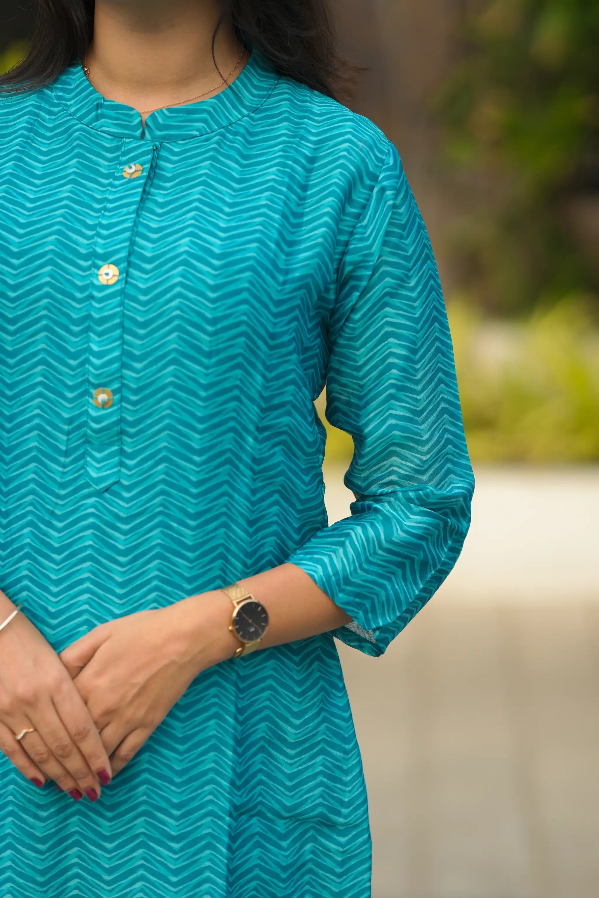 Blue Digital Printed Chanderi Silk Suit Set