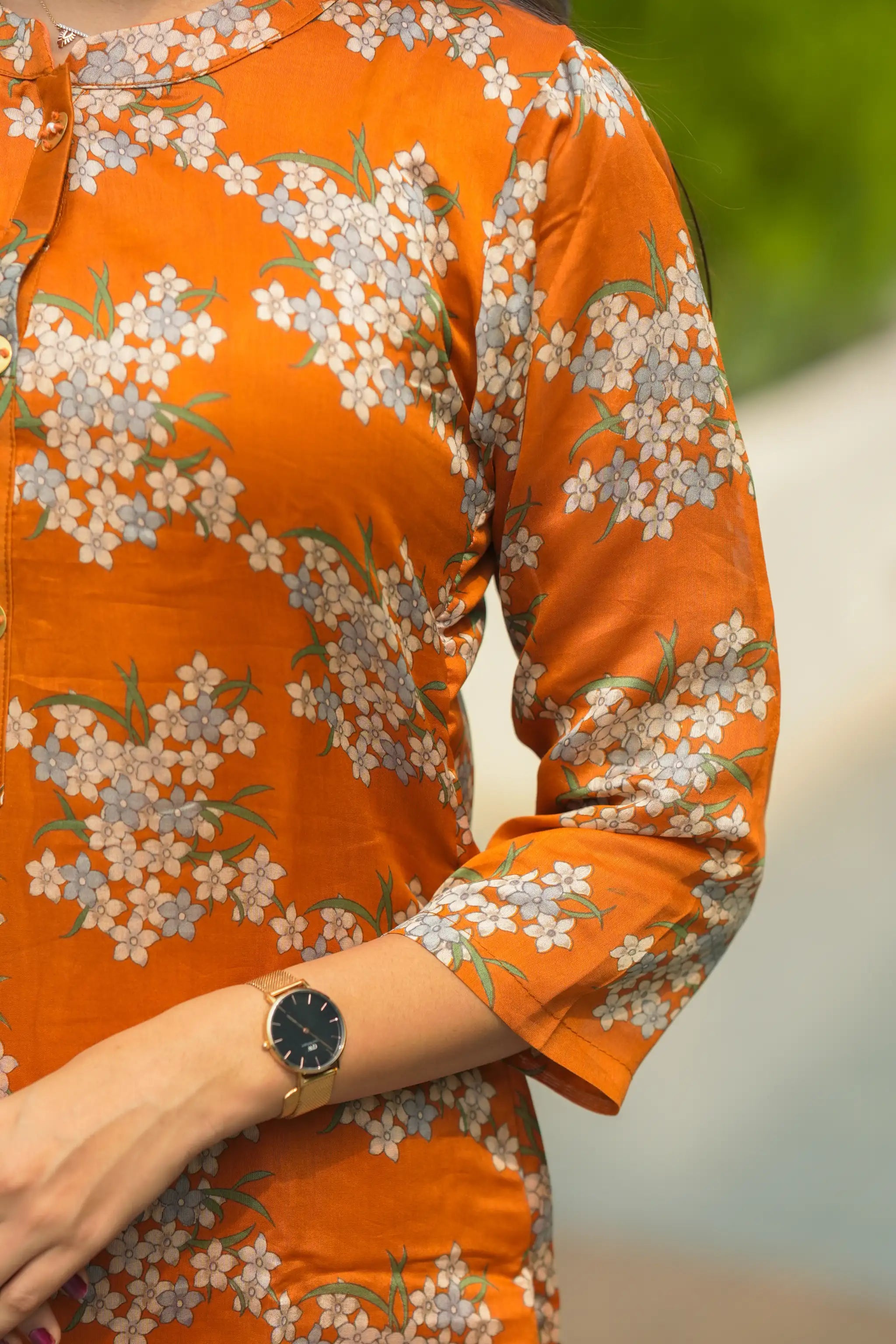 Orange Digital Printed Chanderi Silk Suit Set