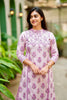 Purple Printed Cotton Kurti Set with Bead & Sequin Neckline Detailing