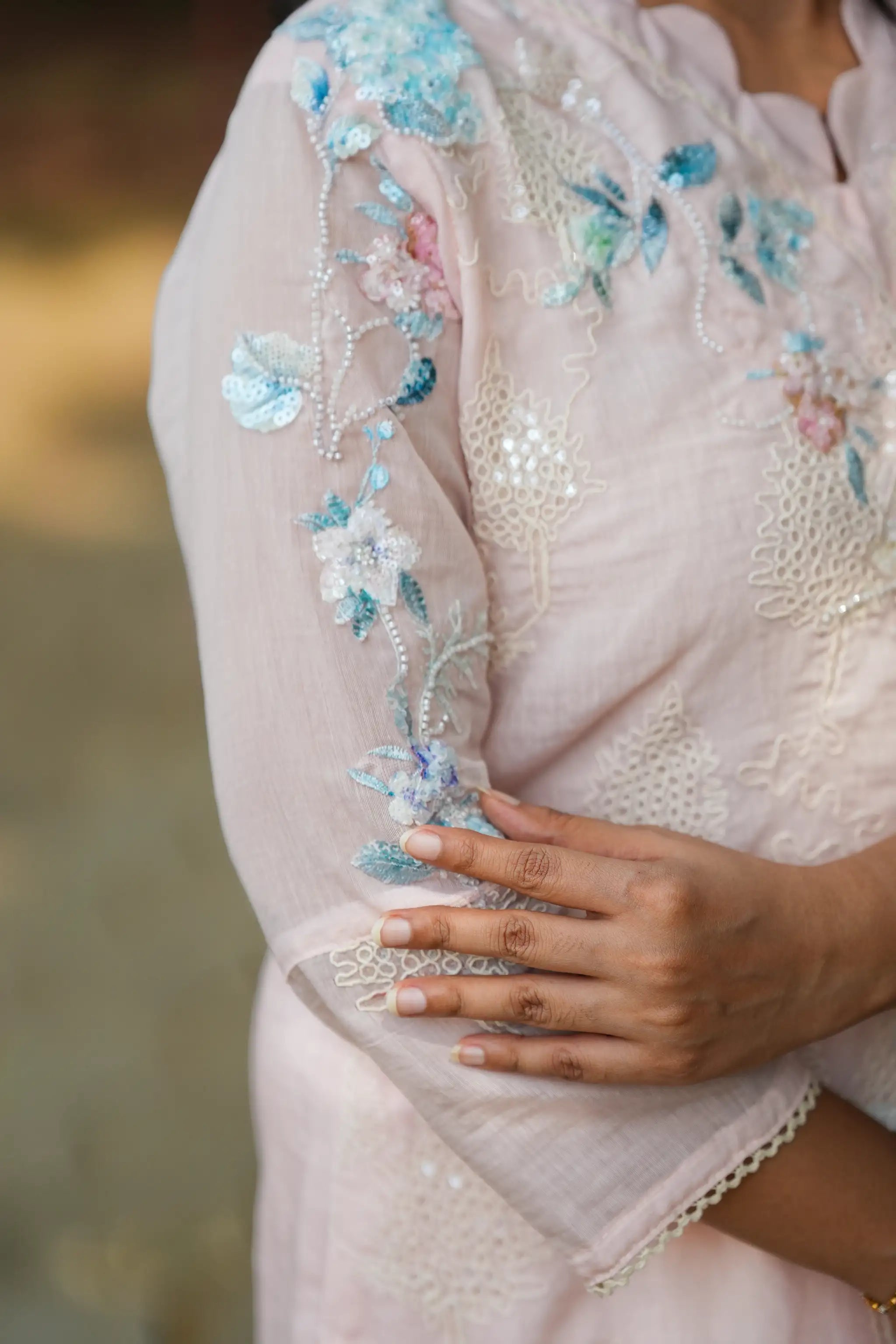 Light Pink Cotton Appliqué Embroidered Suit set