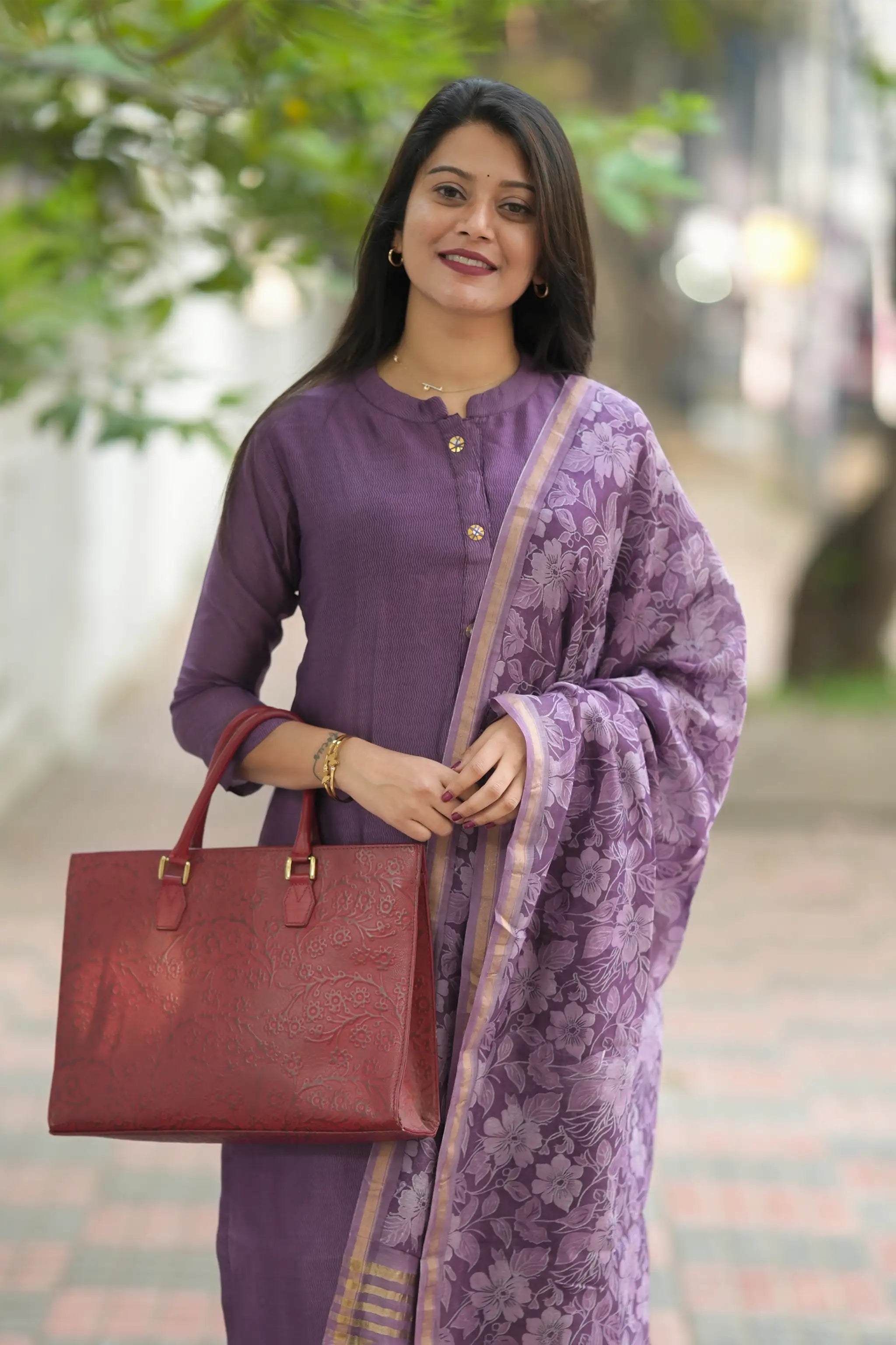 Purple Digital Printed Chanderi Silk Suit Set