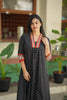 Black Printed Cotton A-line Kurti Set with Embroidered Yoke & Matching Pants