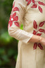 Beige Mul Chanderi Applique Embroidered Dress