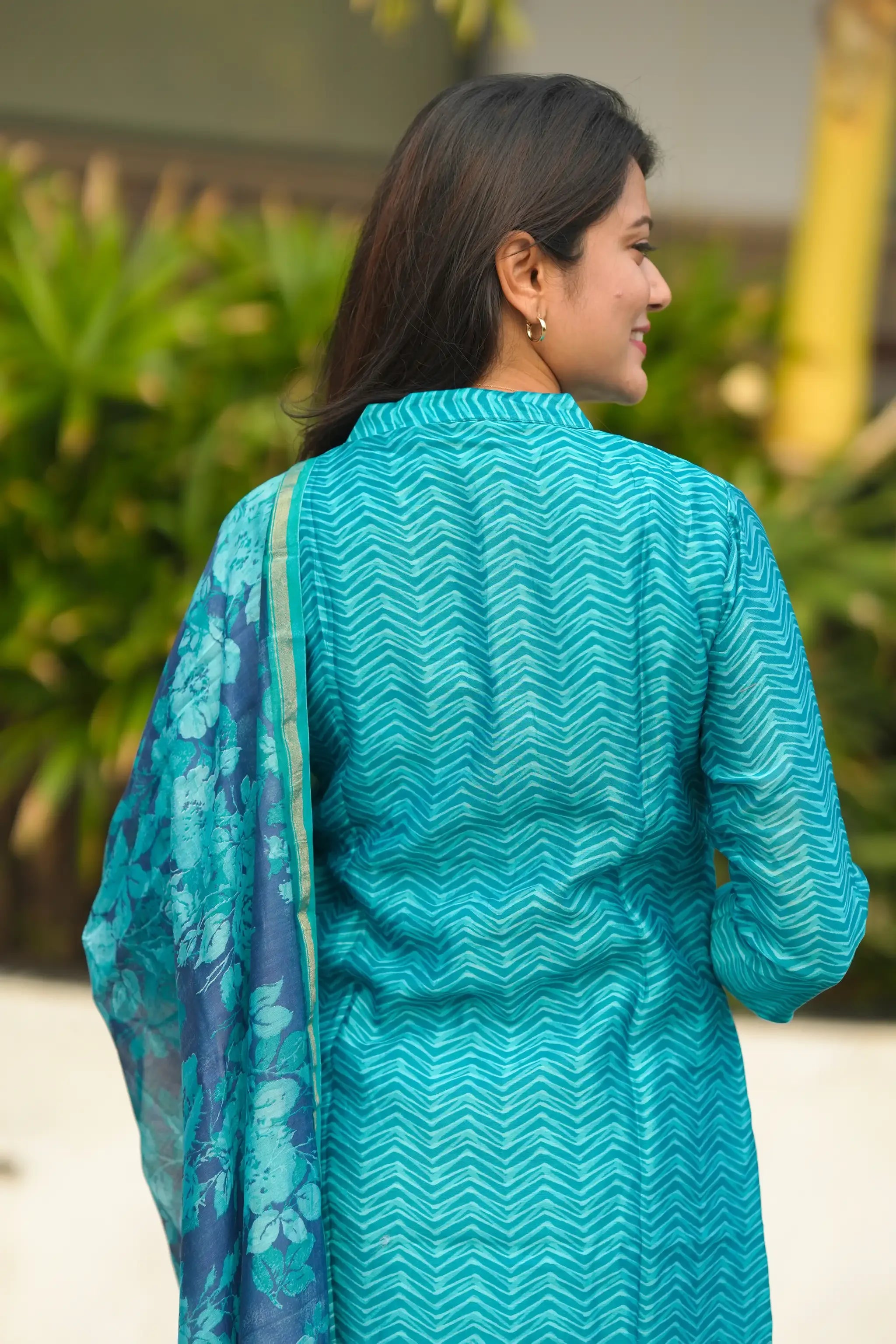 Blue Digital Printed Chanderi Silk Suit Set - Aarni Clothing - A Destination for Handpicked Ethnic Wear