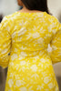 Yellow Floral Embroidered Cotton Kurti Set with Digital Print