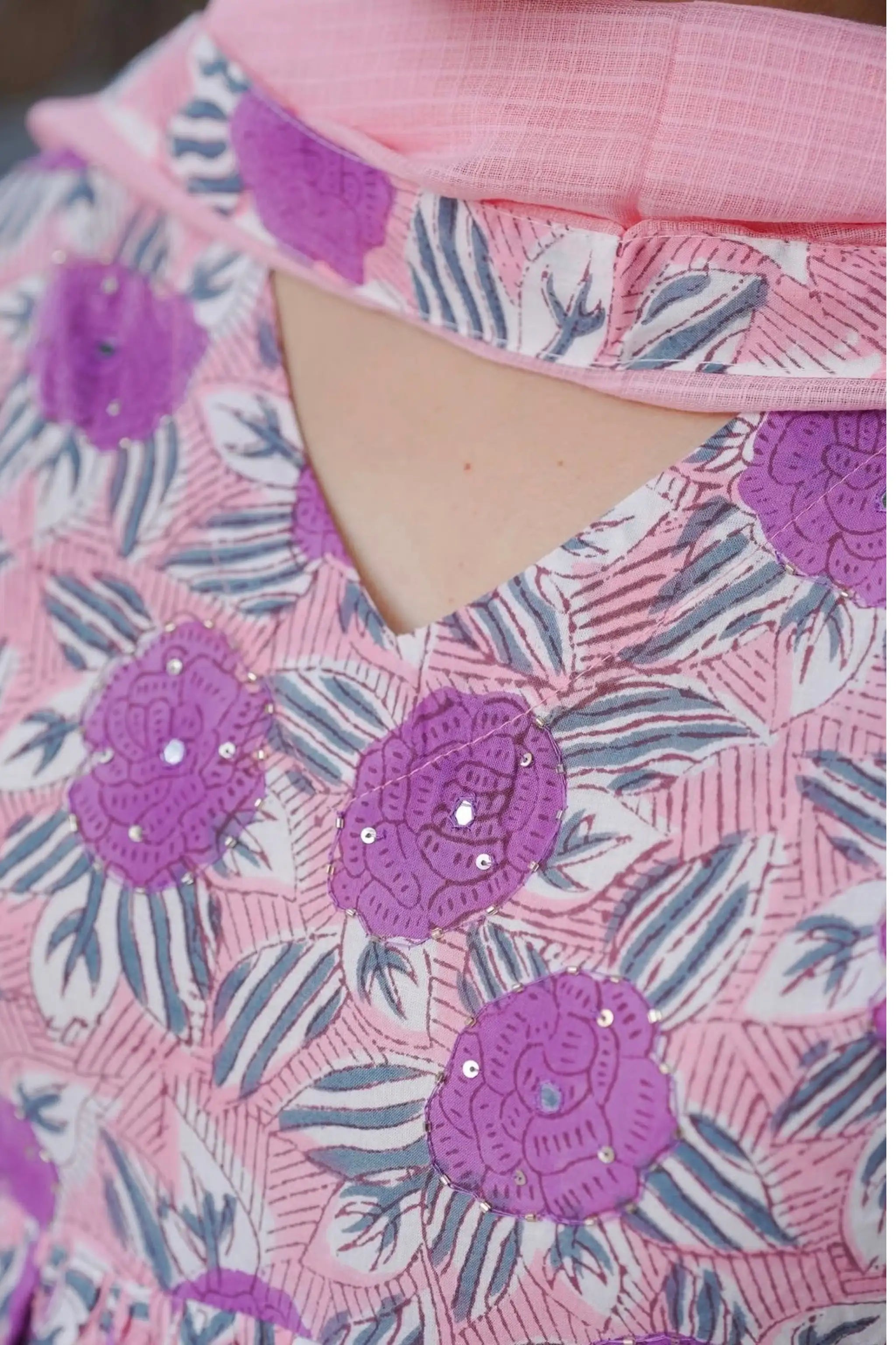 Handblock Printed Cotton Anarkali Suit Set