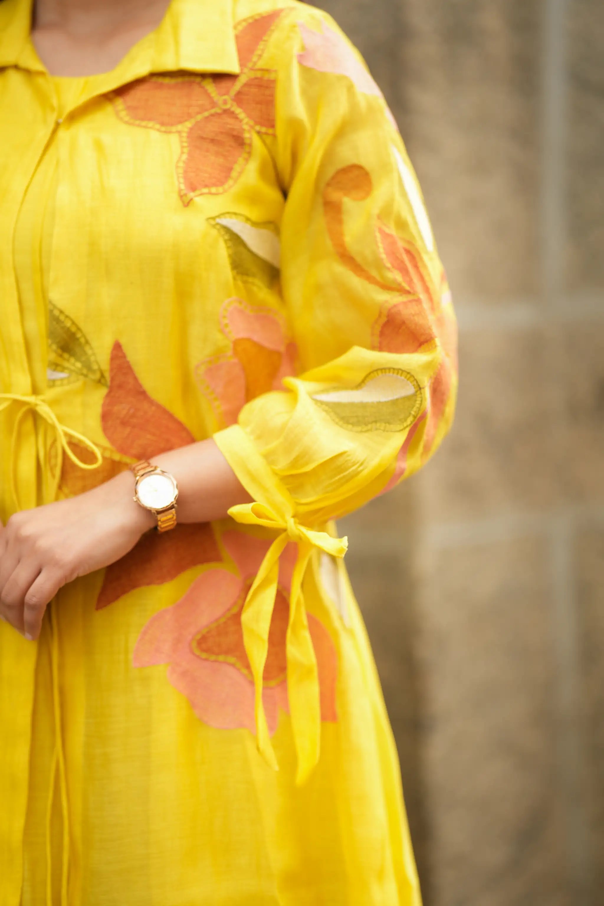 Yellow Embroidered Mul Chanderi Overcoat Dress