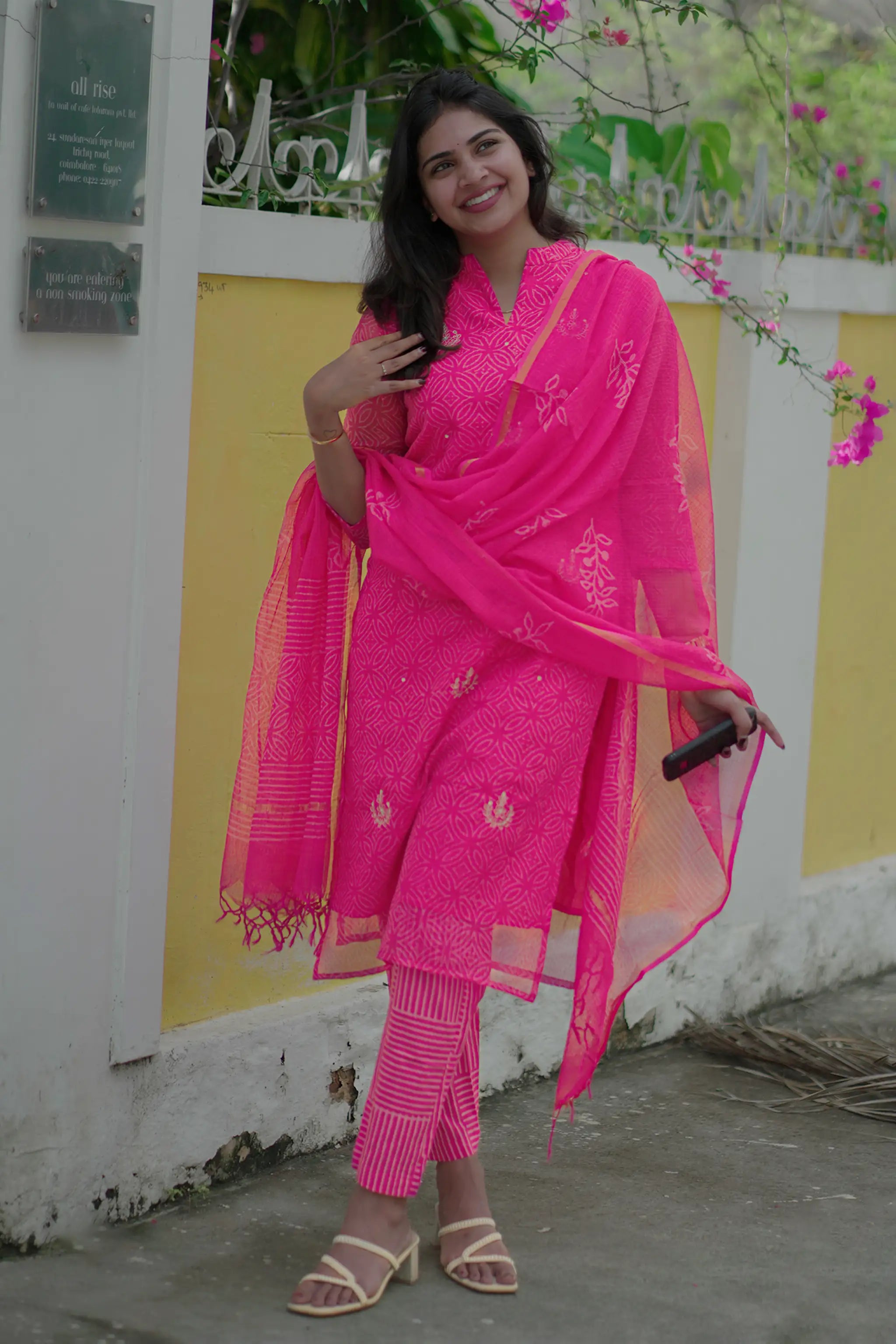 Pink Kota Hand Block Printed Zari Embroidered Suit Set