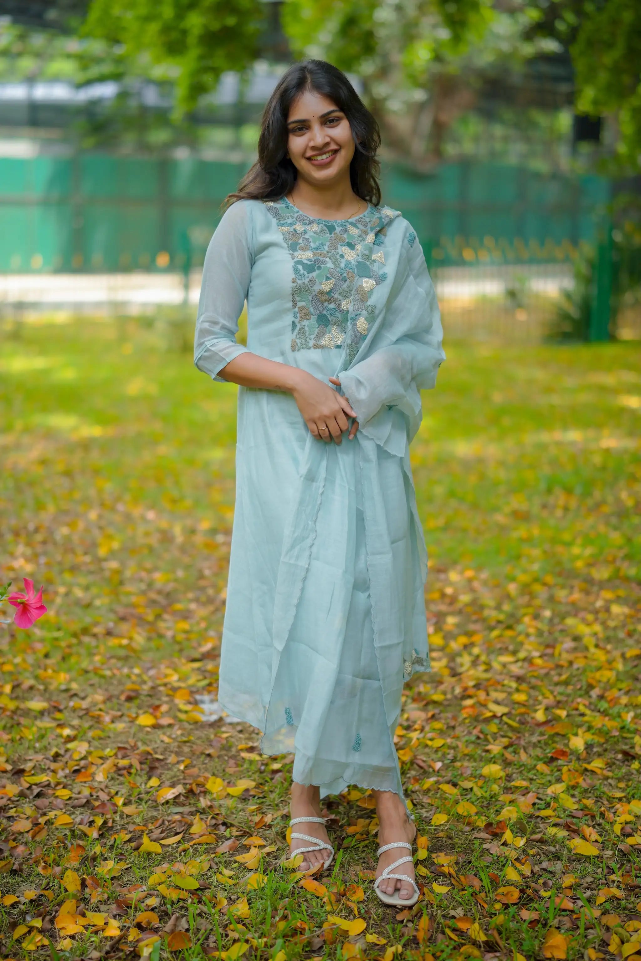 Blue Mul Chanderi Sequins Embroidered Suit Set