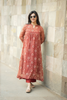 Brown Hand Block Printed Kota Kurti Set with Lace Detailing & Cotton Pants