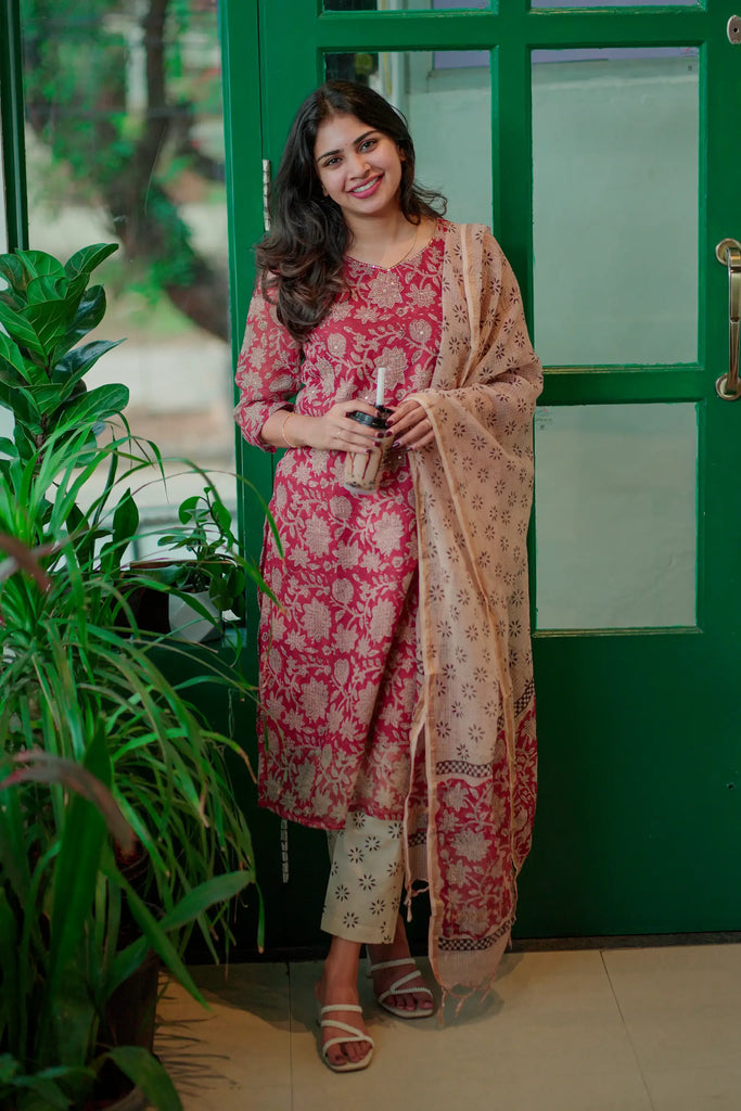 Brown Sequins Embroidered Kota Suit Set - Aarni Clothing - A Destination for Handpicked Ethnic Wear