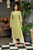 Green and Beige Striped Cotton Kurti Set