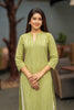 Green and Beige Striped Cotton Kurti Set
