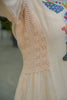 Beige Mul Chanderi Embroidered A-Line Kurti with Pearl Work & Crochet Lace