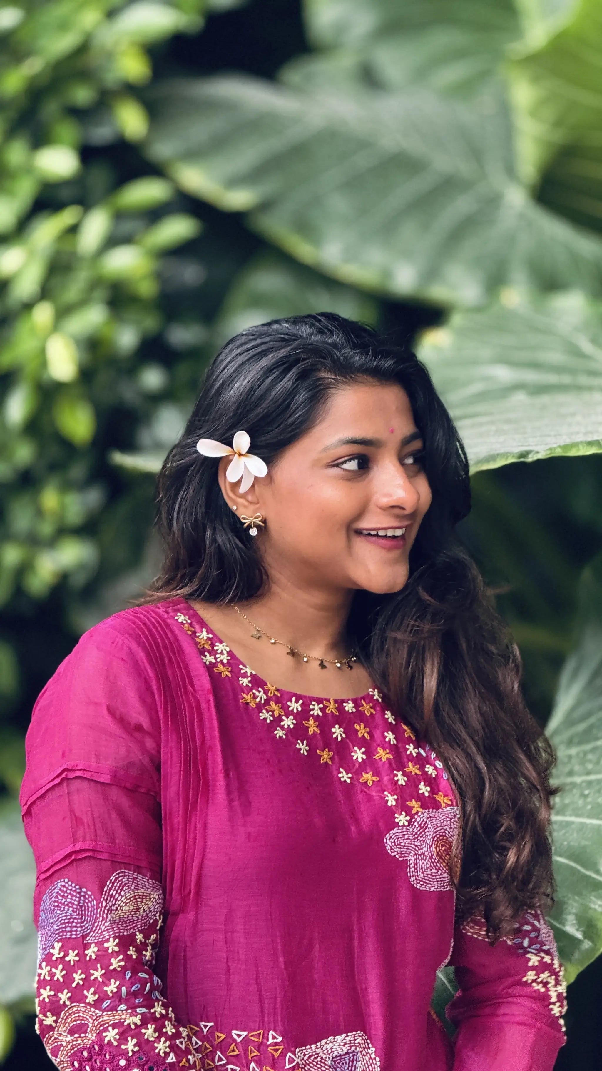 Pink Mul Chanderi Hand Embroidered Kurti Set with Mirror Work