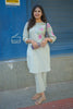 Grey Cotton Straight cut Kurti Set with Thread Embroidery