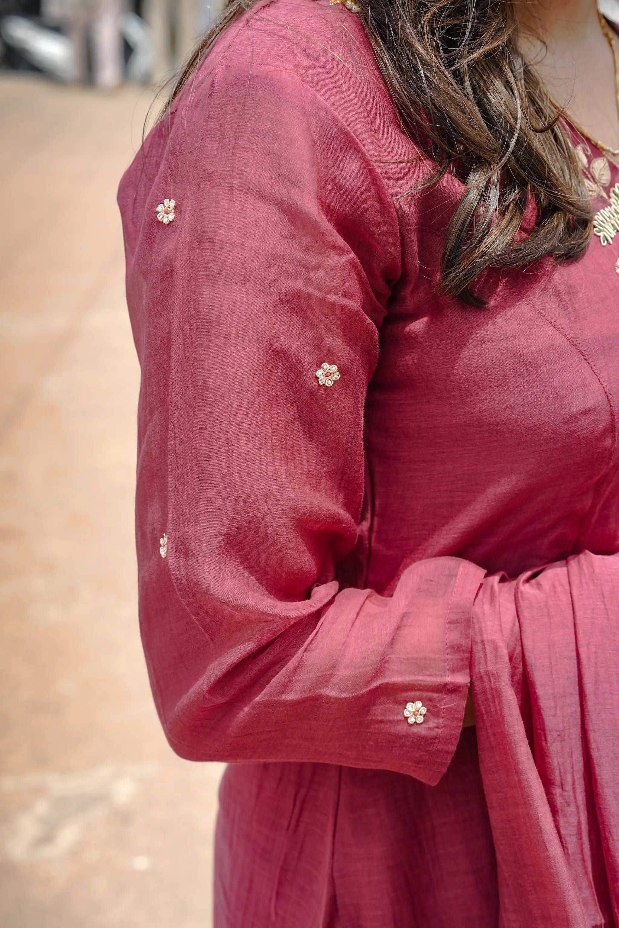 Maroon Mul Chanderi Zardosi Embroidery