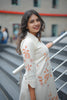 Beige Cotton Kurti Set with Floral Appliqué Embroidery & Pants