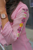 Pink Mul Chanderi A-Line Kurti with Embroidered Yoke & Sleeves