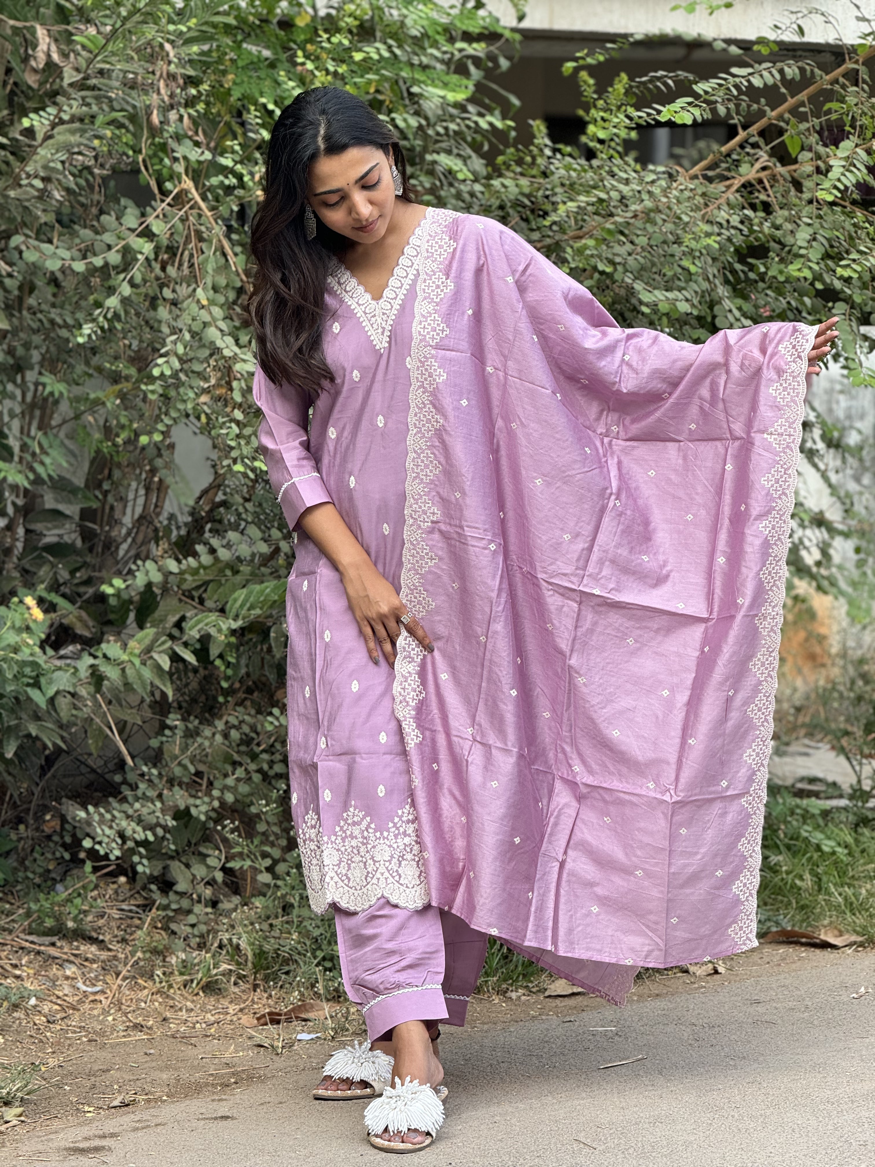 Machine Embroidered Silk Suit