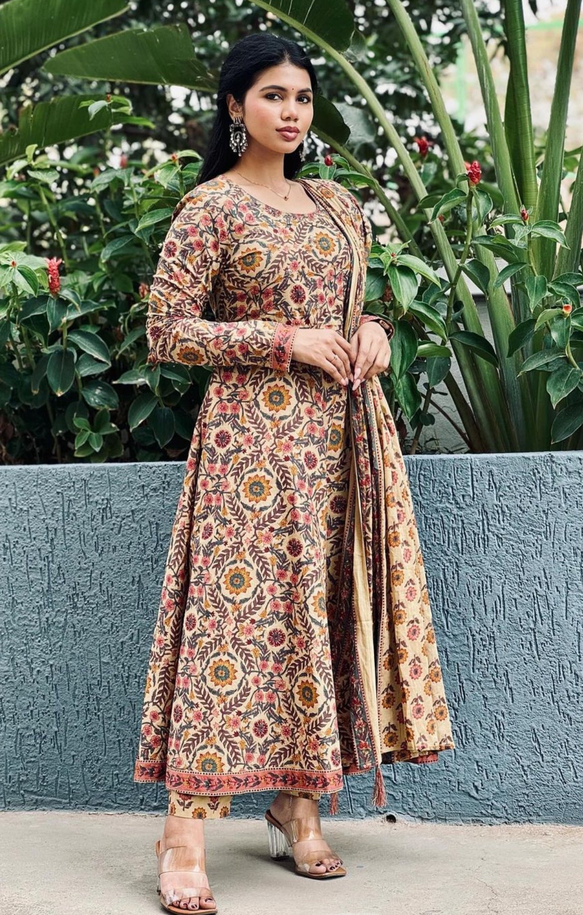 Gota Embroidered Hand Block Printed Anarkali Suit