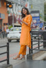 Orange Mul Chanderi Floral Embroidered Kurta Set with Pants