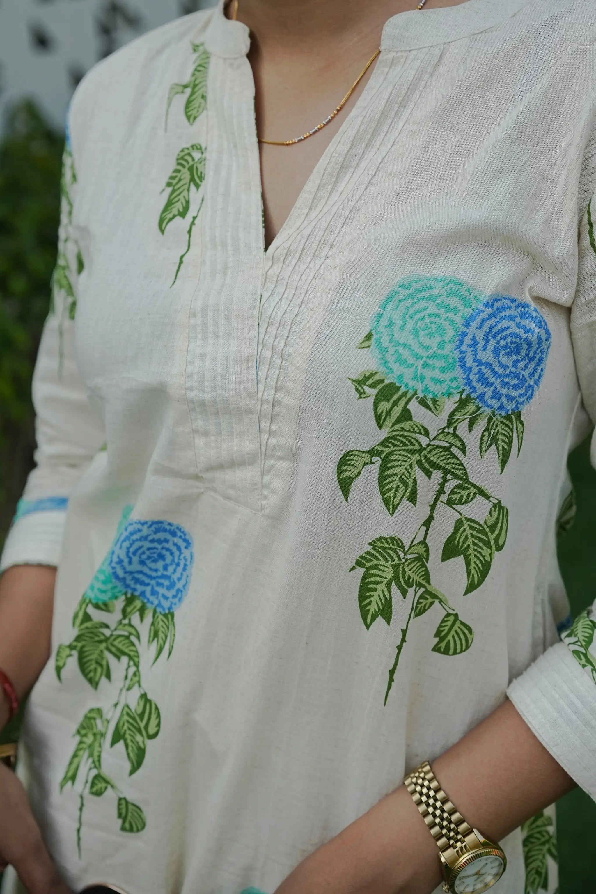 Beige Cotton Floral Print Co-Ord Set for Women