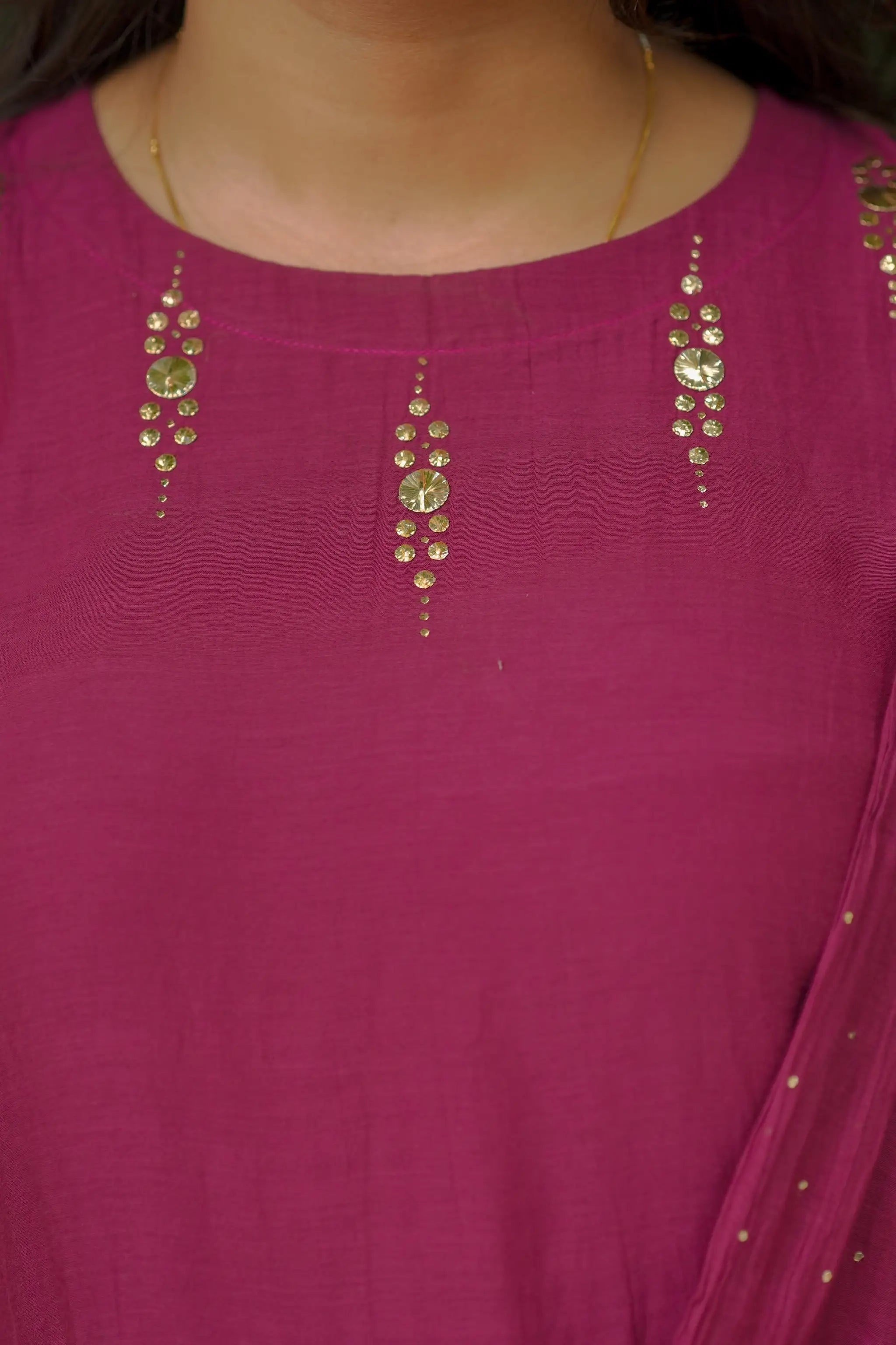 Wine A-Line Suit Set with Mukesh Work