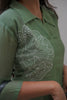Olive Green Mul Chanderi Co-ord Set with Floral Pearl Embroidery
