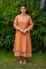 Orange Mul Chanderi Floral Embroidered Overcoat Kurti Set with Printed Inner Slip & Mul Cotton Pants 
