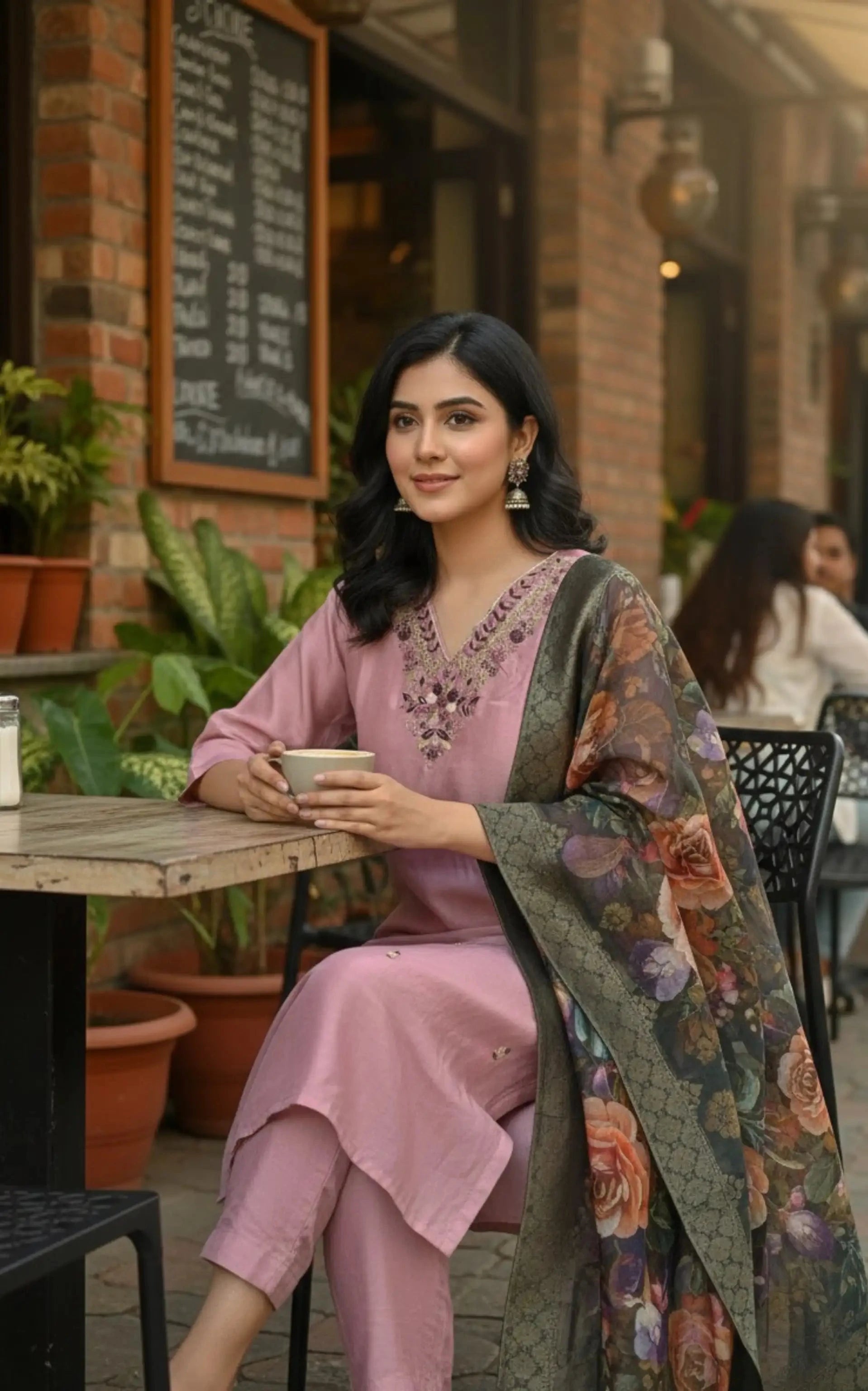 Pink Digital Printed Dola Silk Suit Set