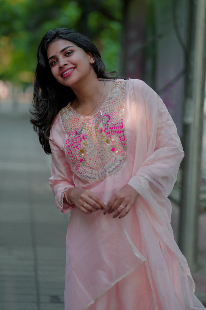 Pink Dola Silk Zardosi Embroidered Suit Set