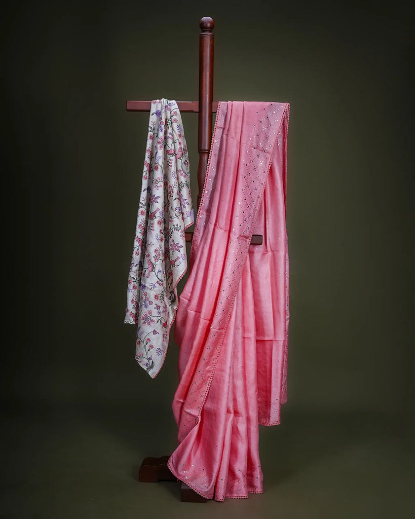 Pink Tussar Saree - Aarni Clothing - A Destination for Handpicked Ethnic Wear