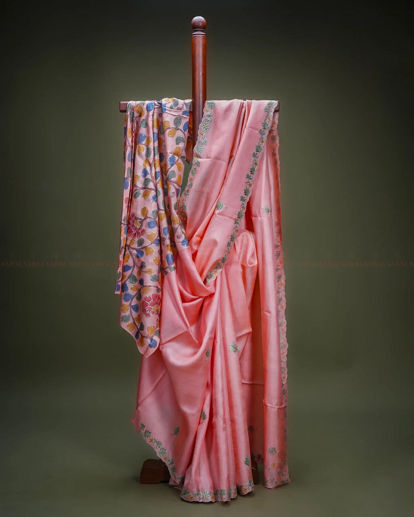 Pink Tussar Saree - Aarni Clothing - A Destination for Handpicked Ethnic Wear