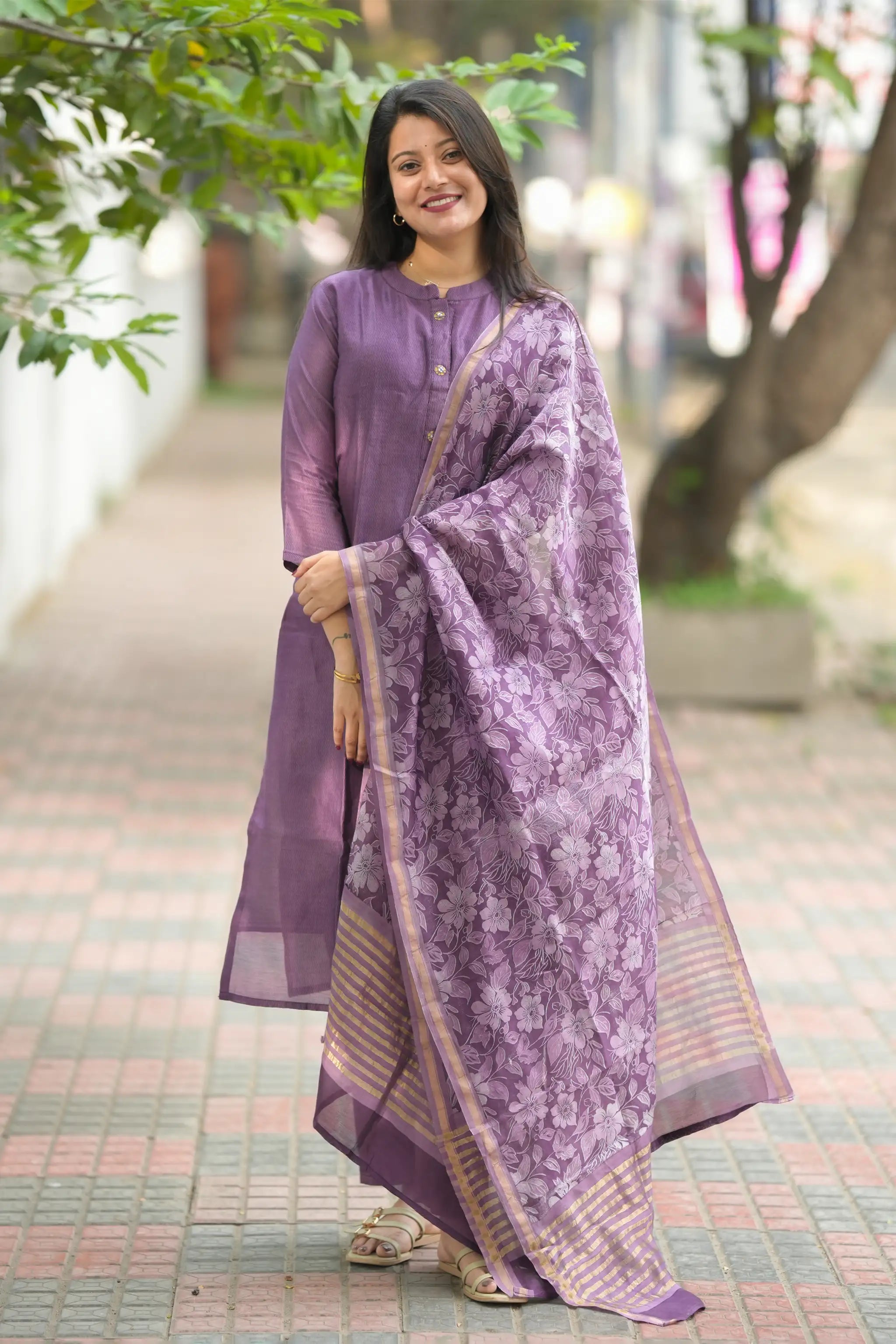 Purple Digital Printed Chanderi Silk Suit Set