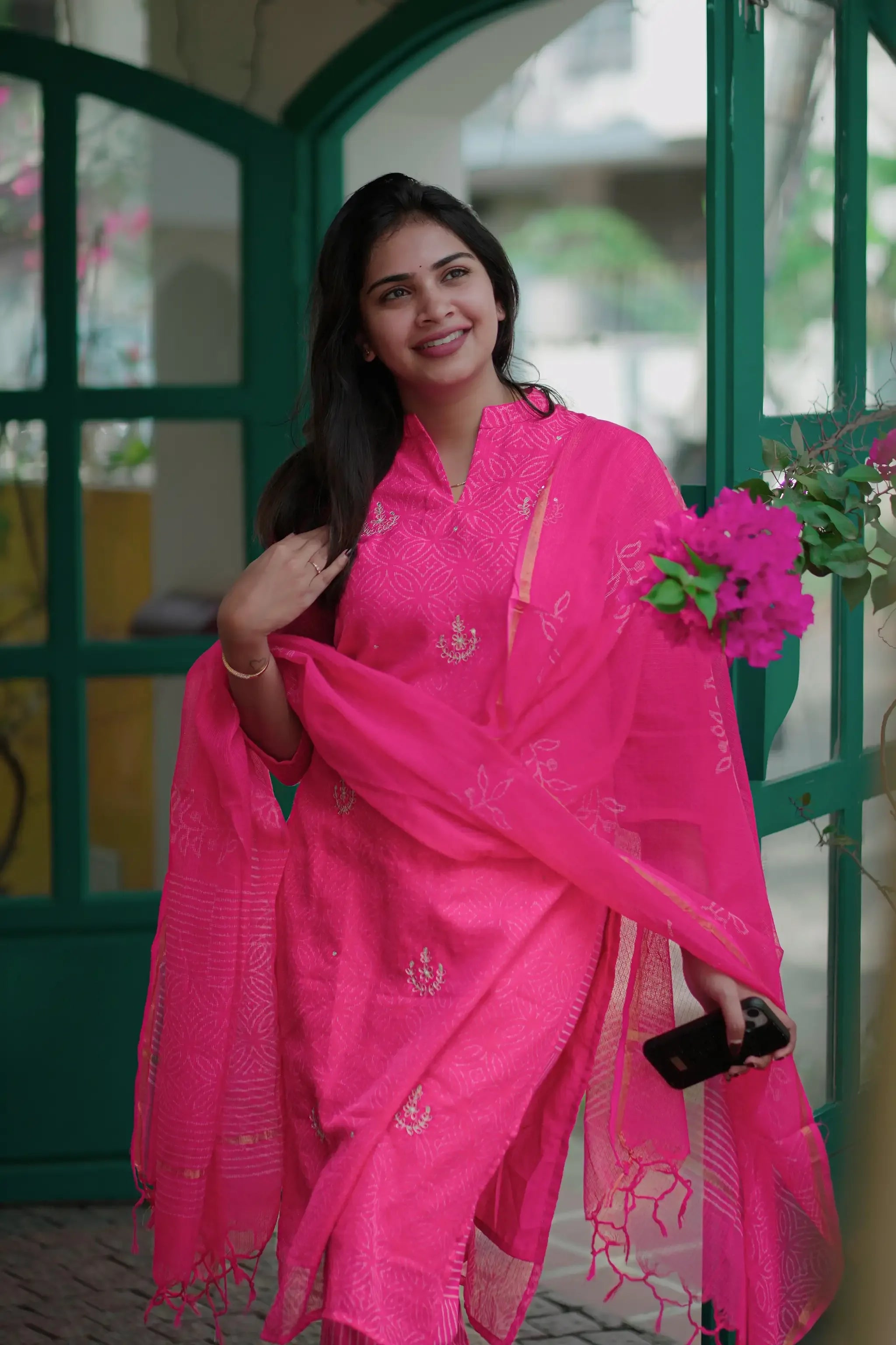 Pink Kota Hand Block Printed Zari Embroidered Suit Set - Aarni Clothing - A Destination for Handpicked Ethnic Wear