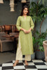Green and Beige Striped Cotton Kurti Set