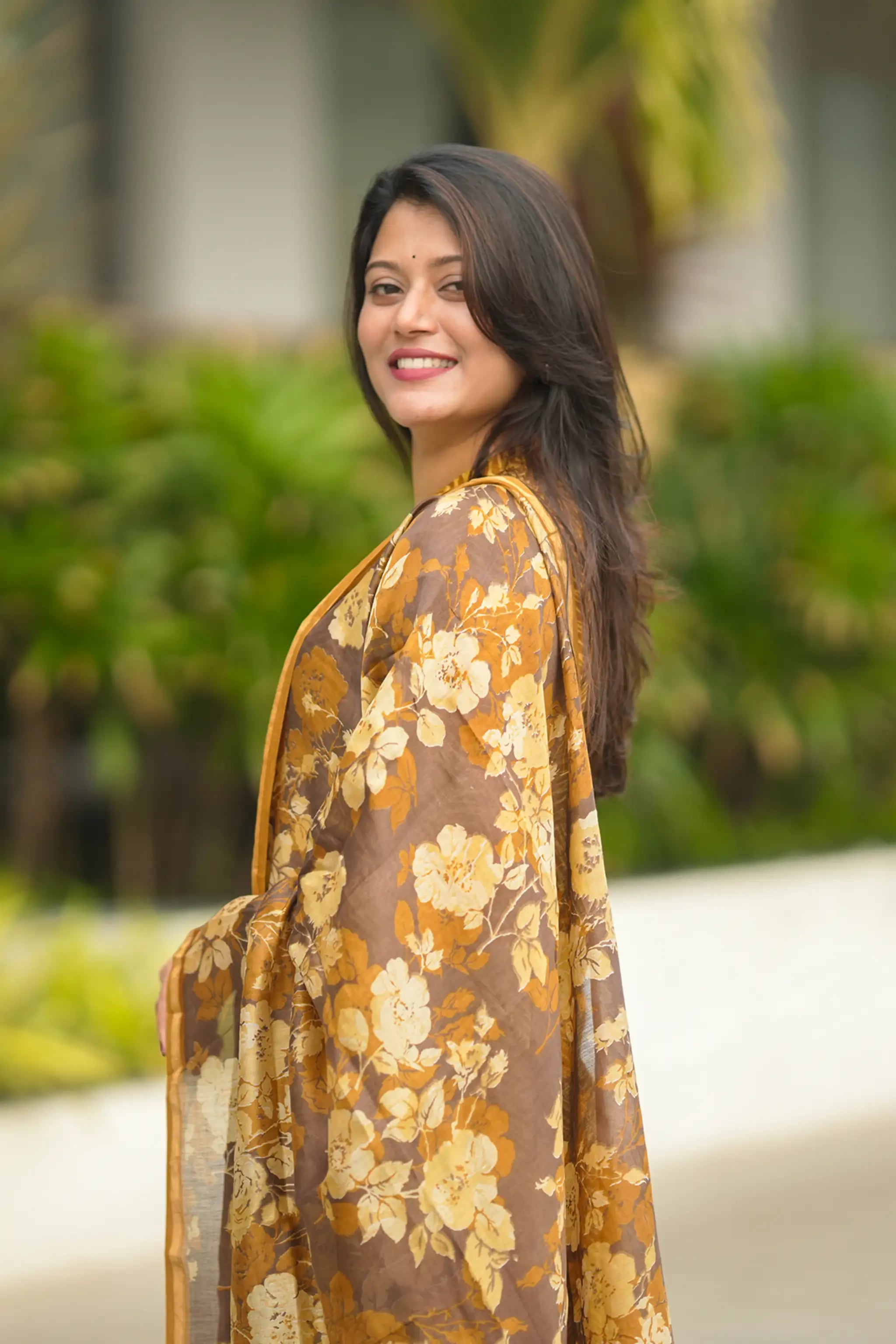 Mustard Yellow Digital Printed Chanderi Silk Suit Set
