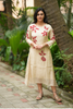 Beige Mul Chanderi Applique Embroidered Dress