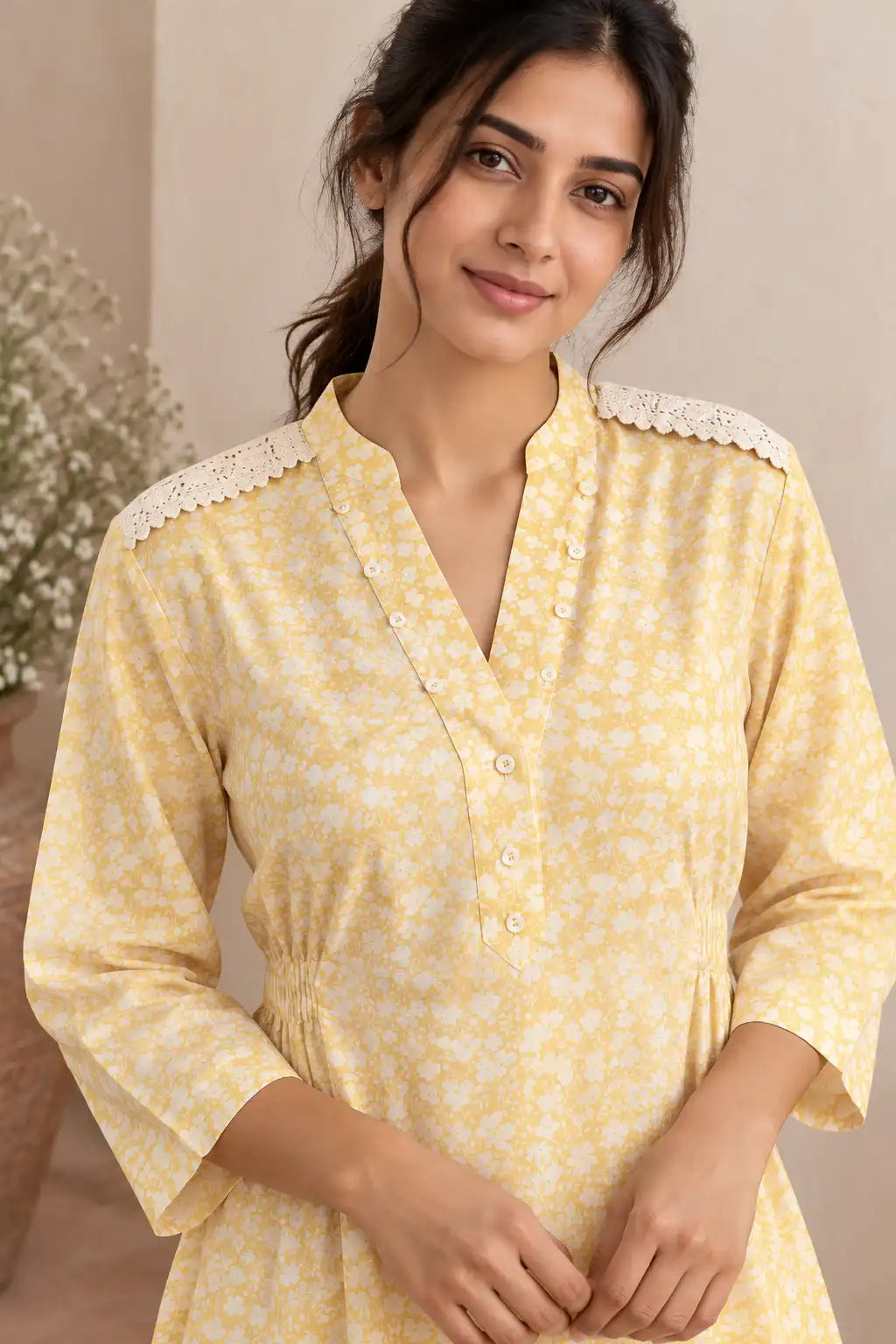 Yellow Digital Printed Cotton Kurta Set