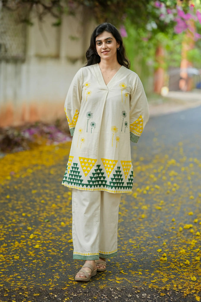 White Cotton Hand Block Printed Co-ord Set