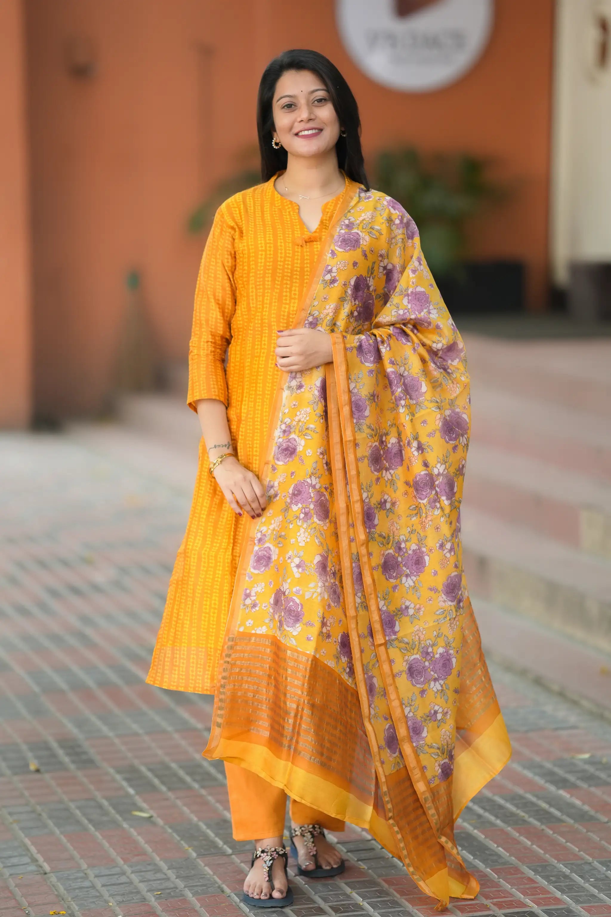 Yellow Digital Printed Chanderi Silk Suit Set
